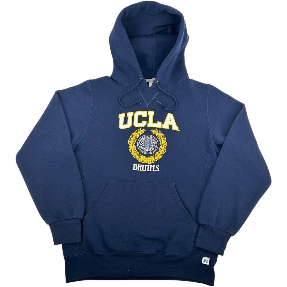 VTG 90s y2k Mens Blue Yellow Russell Athletic UCLA Bruins Hoodie Sweatshirt Sz S